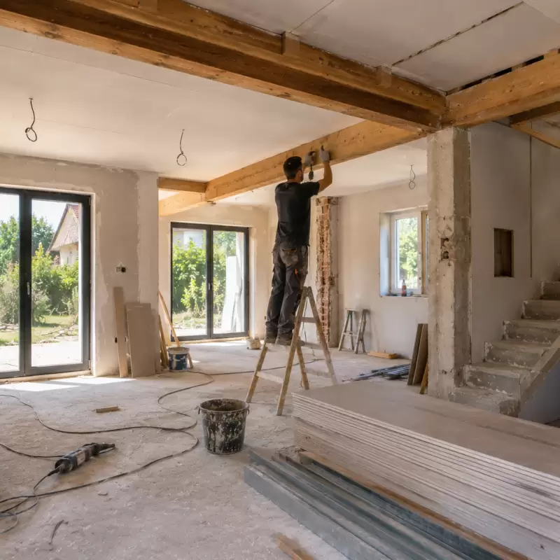 Radnik radi na adaptiranju kuće, unutrašnji gipsarski radovi, renoviranje | preduzimac.co.rs - Novi Sad